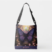 トレンディー紫ピンクイエローバタフライ クロスボディバッグ (正面)