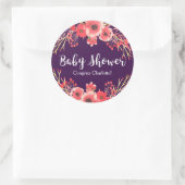 トレンディー紫色の水彩花ベビーシャワー ラウンドシール (バッグ)