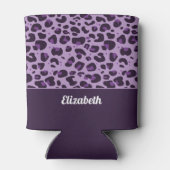 トレンディー紫色ヒョウのスポットパターン（名前） 缶クーラー (裏面)