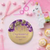 トレンディー紫金ゴールドバルーン卒業 ペーパープレート (パーティー)