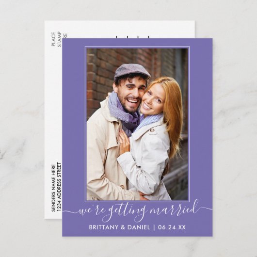 トレンディー結婚のペリウィンクル日付を保存 ポストカード (正面/裏面)