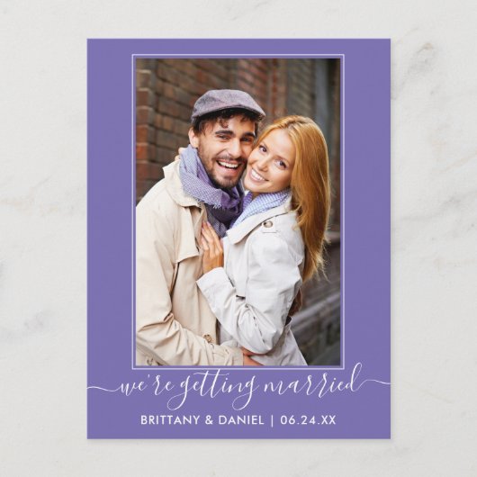 トレンディー結婚のペリウィンクル日付を保存 ポストカード (正面)