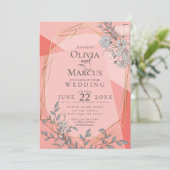 トレンディー結婚サンゴフローラ幾何学金ゴールド枠 招待状 (スタンド正面)