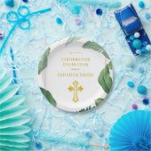 トレンディー緑化と金ゴールド交差確認 ペーパープレート (パーティー)