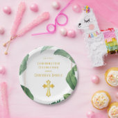 トレンディー緑化と金ゴールド交差確認 ペーパープレート (パーティー)