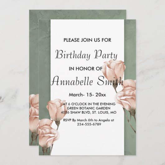 トレンディー緑化誕生日招待状 招待状 (正面/裏面)