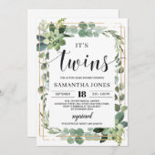 トレンディー緑多汁性フローラあらベビーシャワー 招待状 (正面/裏面)