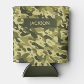 トレンディー緑色の迷彩模様（名前） 缶クーラー (正面)