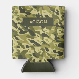 トレンディー緑色の迷彩模様（名前） 缶クーラー