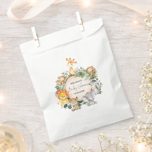 トレンディー緑豊かなジャングルサファリアニマルベビーシャワー フェイバーバッグ (クリップ留めされた状態)