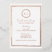 トレンディー縁ど金ゴールドモダン結婚の写真 箔招待状 (正面)