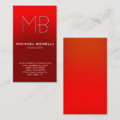 トレンディー縦レッドオレンジ色モノグラム名刺 名刺 (正面/裏面)