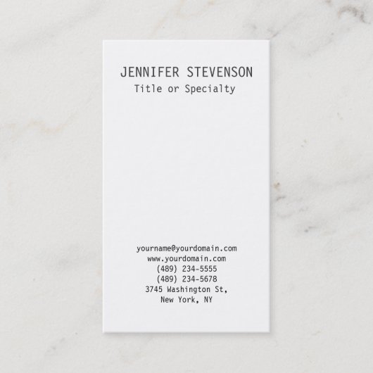 トレンディー縦型白黒プレーン・ビジネス・カード 名刺 (正面)