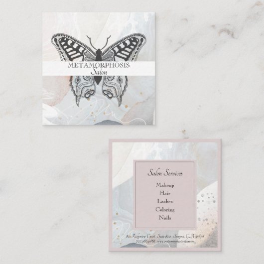 トレンディー美しいサロンメイクアップアーティストヘアバタフライ スクエア名刺 (正面/裏面)