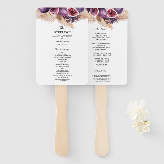 トレンディー美しいパープルフィギュス&パンパ ハンドファン (正面&裏面)