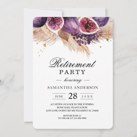 トレンディー美しいパープルフィギュス&パンパ 招待状 (正面)