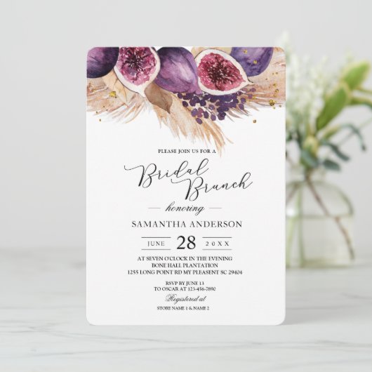 トレンディー美しいパープルフィギュス&パンパ 招待状 (スタンド正面)