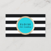 トレンディー美しい白黒ストライプのターコイズ 名刺 (正面)