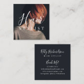 トレンディー美容師の白いスクリプト美容師の写真 スクエア名刺 (正面/裏面)