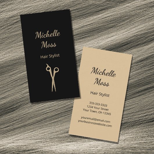 トレンディー美容師シンプルシザーズブラック金ゴールド 名刺