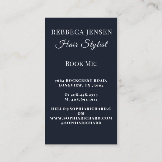 トレンディー美容師ピンク文字の美容師の写真 名刺 (裏面)