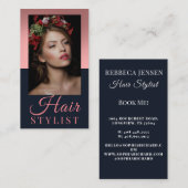 トレンディー美容師ピンク文字の美容師の写真 名刺 (正面/裏面)
