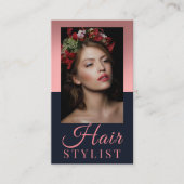 トレンディー美容師ピンク文字の美容師の写真 名刺 (正面)