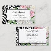 トレンディー美容師レオパードプリントピンクフローラ 名刺 (正面/裏面)