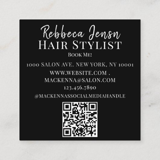 トレンディー美容師白いスクリプト美容師の写真 スクエア名刺 (裏面)