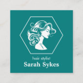 トレンディー美容師美容師プロフェッショナルティール（緑がかった色） スクエア名刺 (正面)