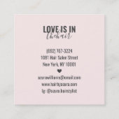 トレンディー美容師赤面ピンクガーリースクリプト美しい スクエア名刺 (裏面)