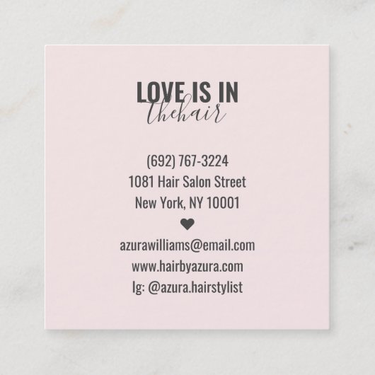 トレンディー美容師赤面ピンクガーリースクリプト美しい スクエア名刺 (裏面)