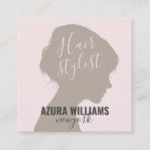 トレンディー美容師赤面ピンクガーリースクリプト美しい スクエア名刺 (正面)