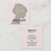 トレンディー美容師赤面ピンクガーリースクリプト美しい スクエア名刺 (正面/裏面)