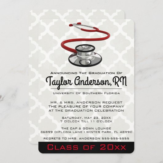 トレンディー聴診器医学部卒業 招待状 (正面/裏面)