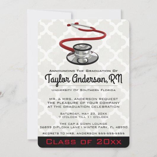トレンディー聴診器医学部卒業 招待状 (正面)