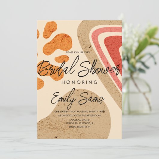 トレンディー自然トーンシェイプ抽象芸術ブライダルシャワー 招待状 (スタンド正面)