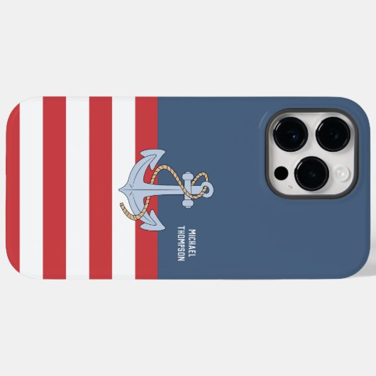 トレンディー航海のいかりモノグラストライプムとネイビー Case-Mate iPhoneケース (裏面 (横))