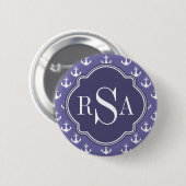 トレンディー航海の紫モノグラムのいかりパターン 缶バッジ (正面&裏面)