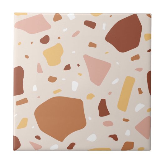 トレンディー色ピンクと茶色の石の抽象芸術装飾 タイル (正面)
