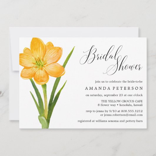 トレンディー花イエロークロカ結婚スブライダルシャワー 招待状 (正面)