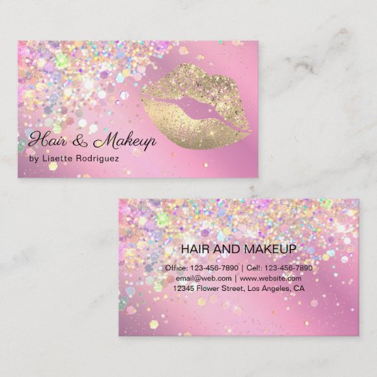 トレンディー薄紫グリッターふりかけメイクアップアーティスト 名刺 (正面/裏面)