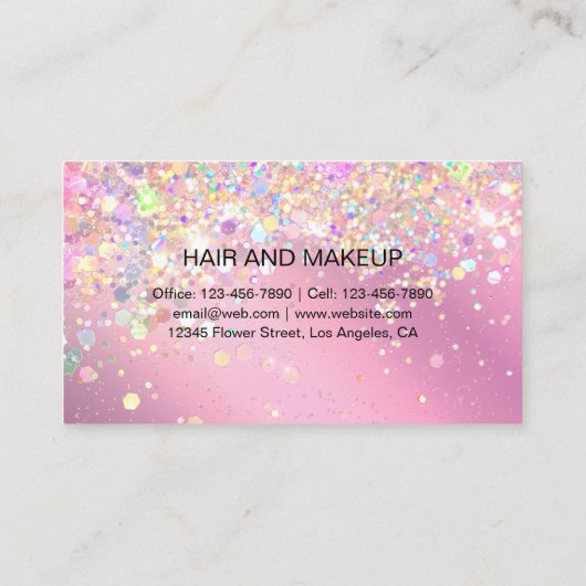 トレンディー薄紫グリッターふりかけメイクアップアーティスト 名刺 (裏面)