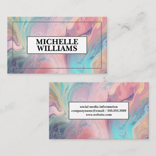 トレンディー虹色レインボーフォイルテクスチャ 名刺 (正面/裏面)