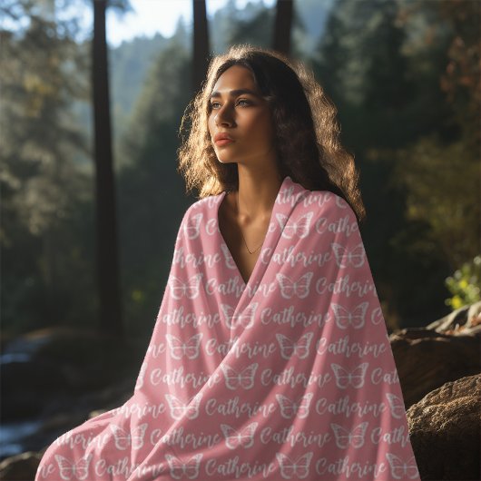 トレンディー蝶カスタムの書道名ピンク フリースブランケット