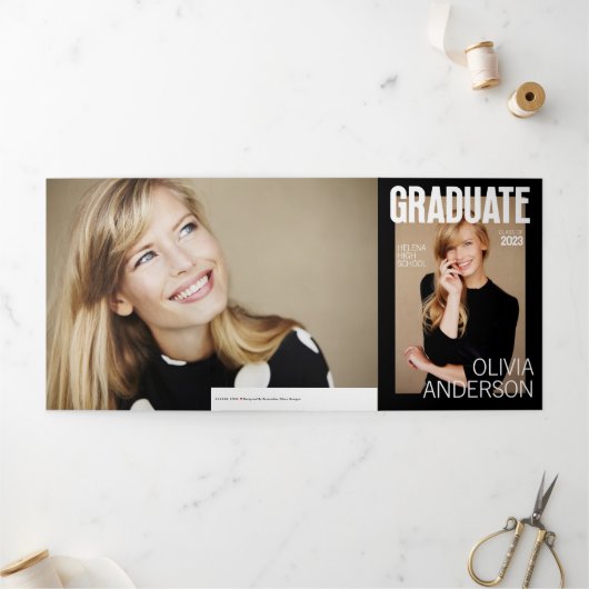トレンディー誌の表紙の卒業発表 三つ折り案内状 (外部)