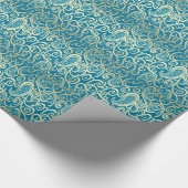 トレンディー誘引ヴィンテージフローラティール（緑がかった色）金ゴールド ラッピングペーパー (角)