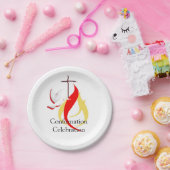 トレンディー赤い黄色の火災と鳩のクロスの確認 ペーパープレート (パーティー)