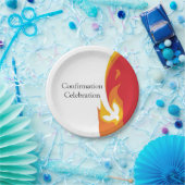 トレンディー赤い黄色の火災と鳩の確認 ペーパープレート (パーティー)