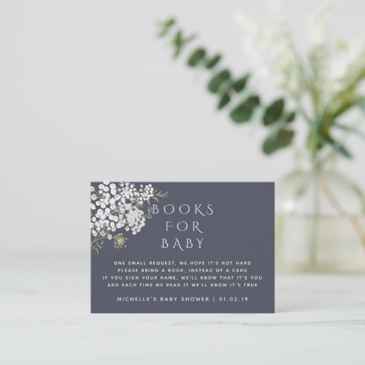 トレンディー赤ちゃんの息の男の子のシャワー本のリクエスト エンクロージャーカード (スタンド正面)